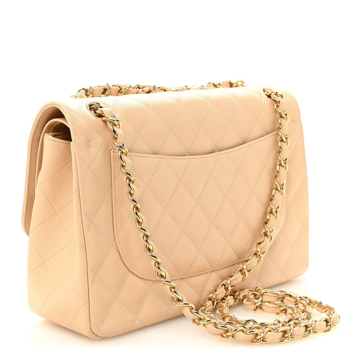 Caviar Quilted Jumbo Double Flap Beige Clair