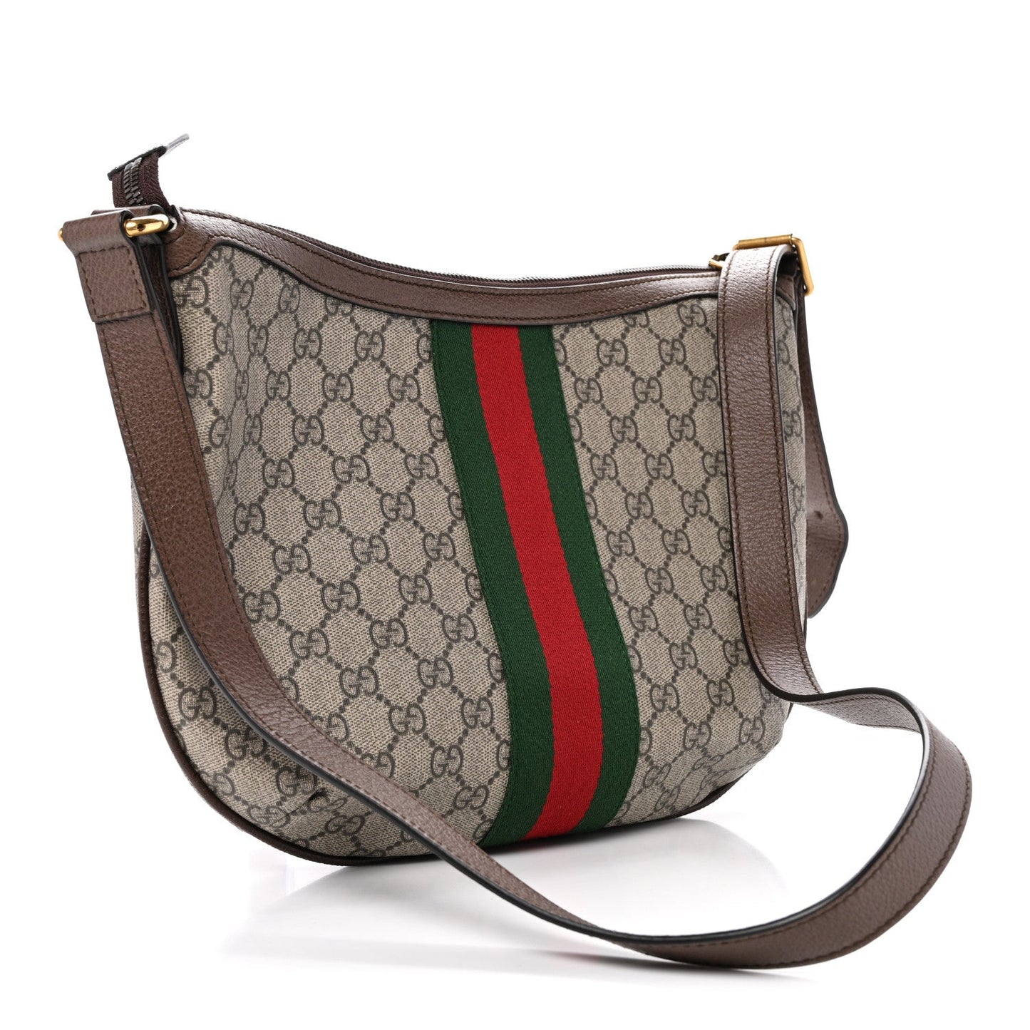 GG Supreme Monogram Web Small Ophidia Half Moon Hobo Brown