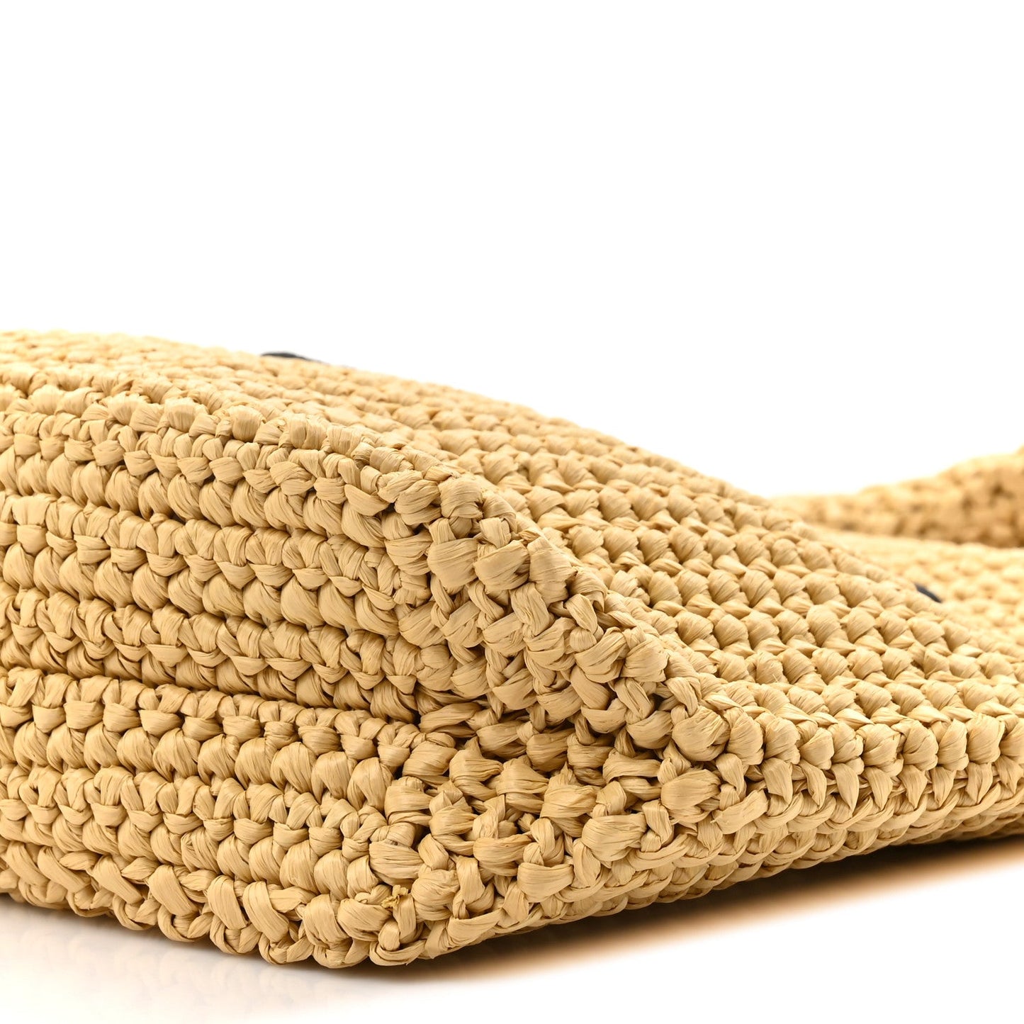 Yarn Raffia Effect Crochet Embroidered Small Logo Tote Naturale