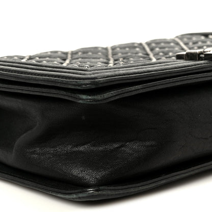 Crumpled Lambskin New Medium Studded Boy Flap Black
