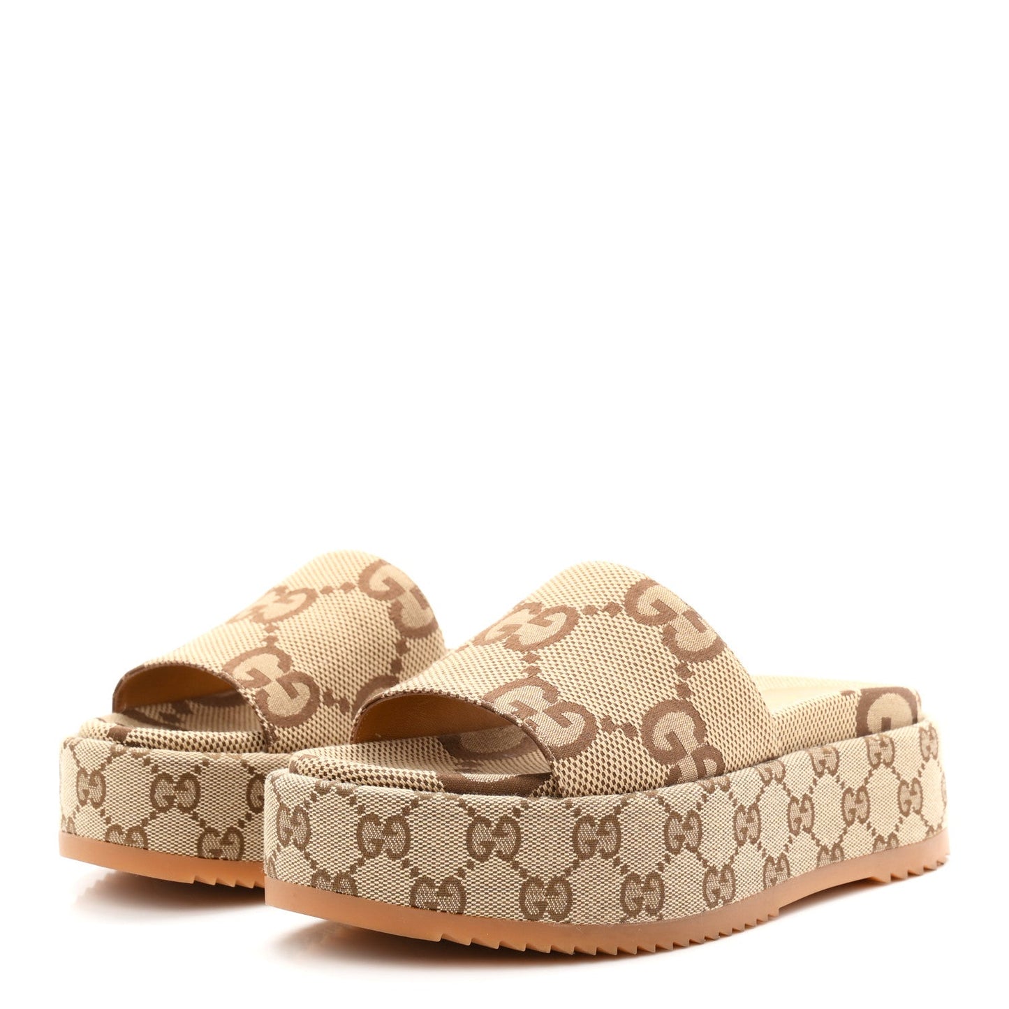 Monogram Maxi GG Angelina Platform 55mm Slide Sandals 36 Camel Ebony