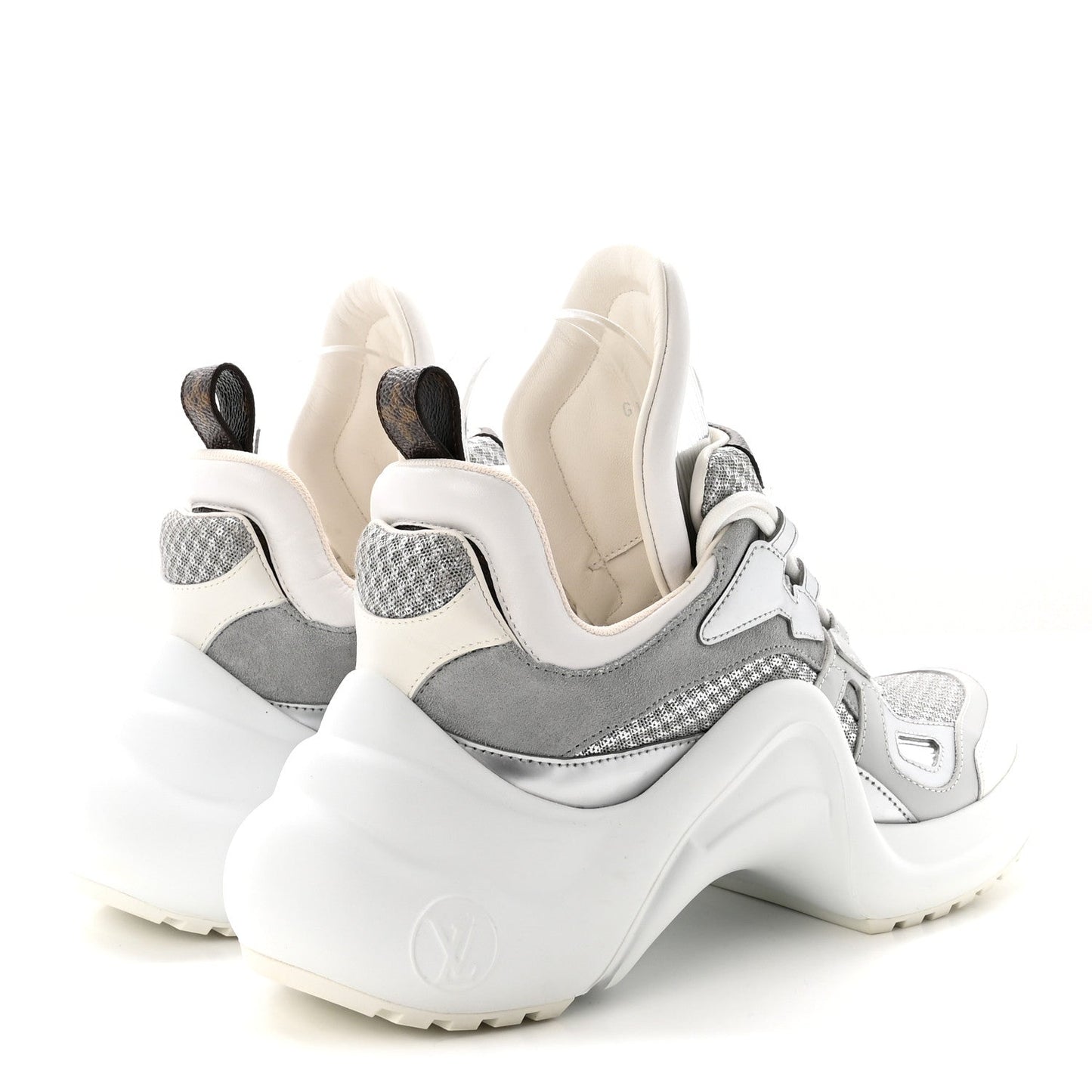 Metallic Calfskin Technical Nylon LV Archlight Sneakers 37 White Silver