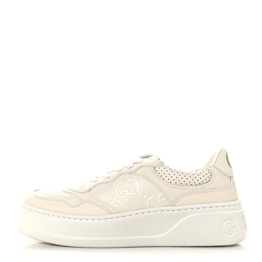 Calfskin GG Tennis Embossed Perforated Womens Platform 55mm Sneakers 39 Great White