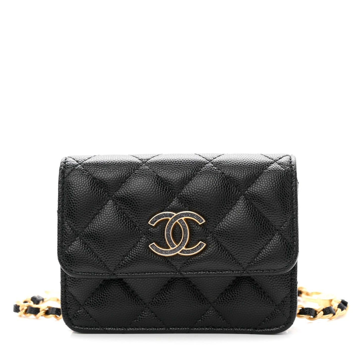 Caviar Quilted Belt Bag With Charms On Chain Black