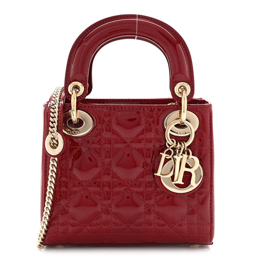 Patent Cannage Mini Lady Dior Red