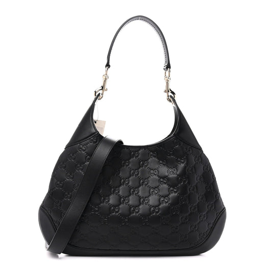 GG Calfskin Embossed B Medium Shoulder Bag Arabella Black