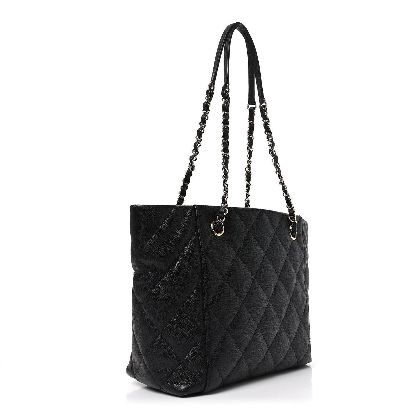 Caviar Quilted Small Shopping Tote Black