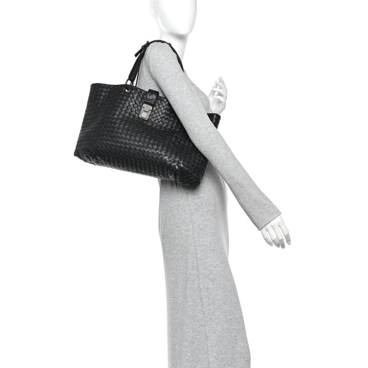Nappa Intrecciato Medium Roma Tote Black