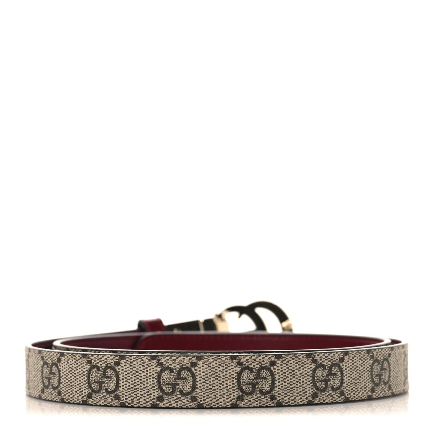 GG Supreme Monogram Plutone Calfskin Double G Reversible 20mm Belt 85 34 Beige Rosso Ancora