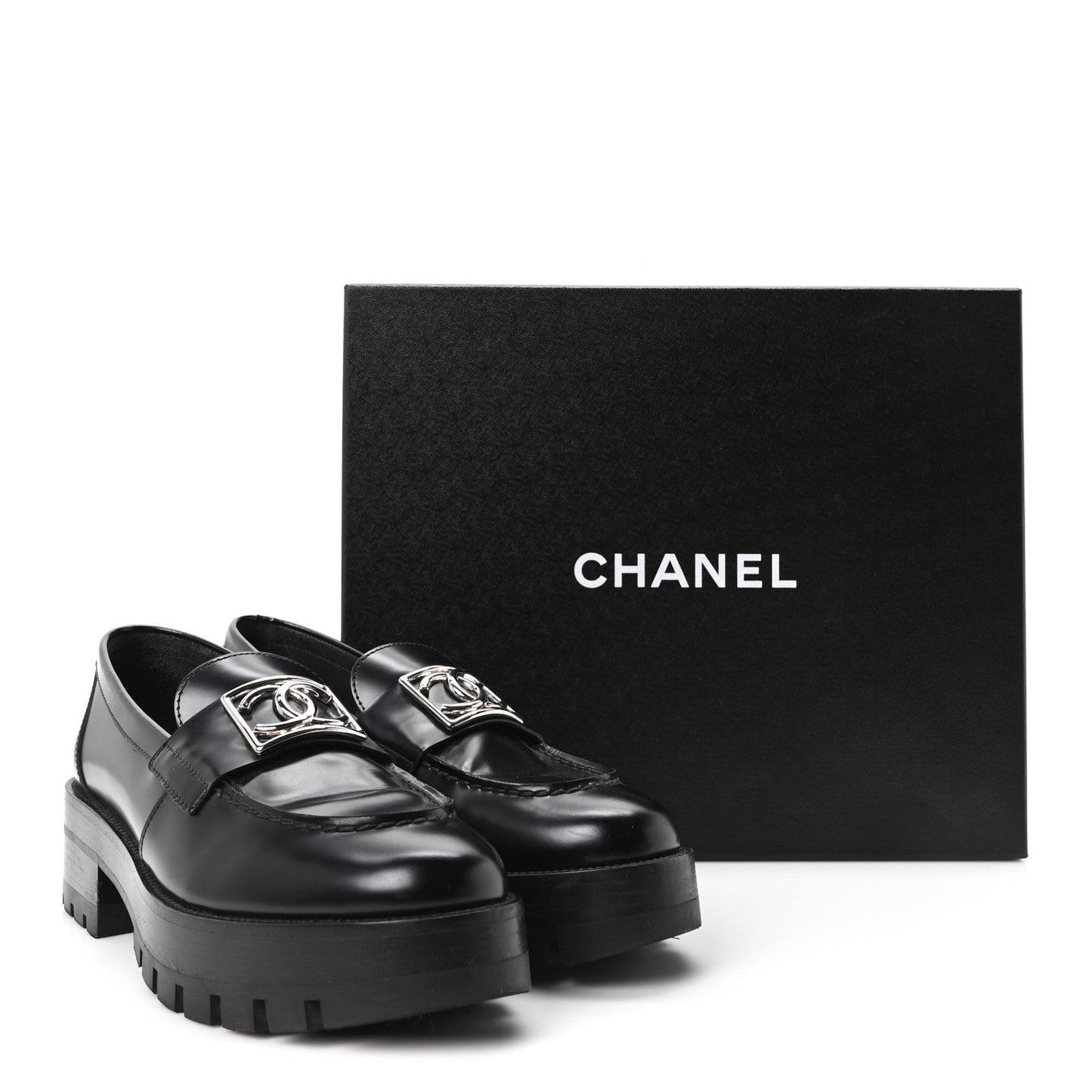 Calfskin Metal CC Loafers 36.5 Black