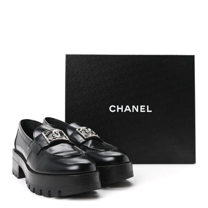 Calfskin Metal CC Loafers 36.5 Black