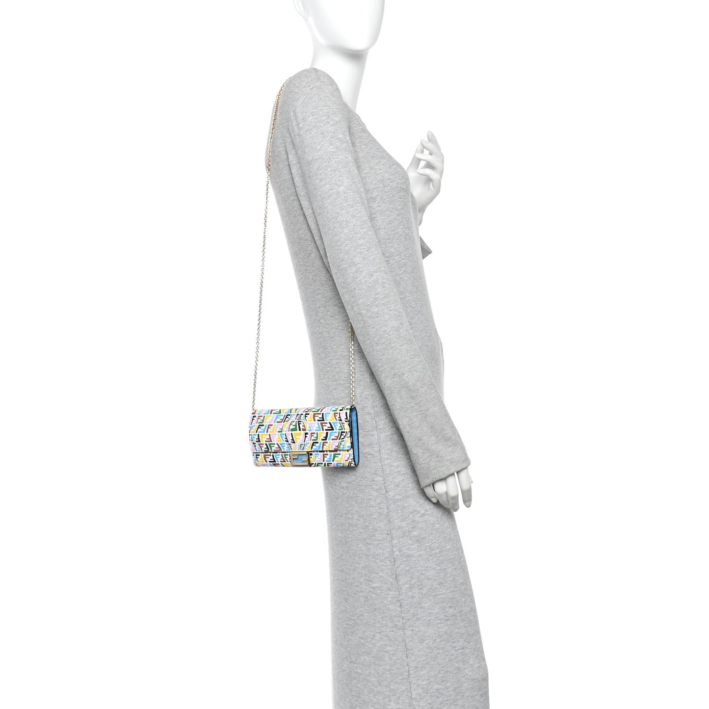 X SARAH COLEMAN Vitello Liberty Ceylon Micro FF Fish Eye Embossed Continental Envelope Wallet On Chain Multicolor Cyber Blue