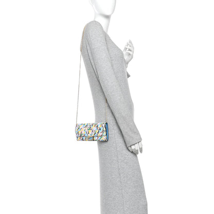 X SARAH COLEMAN Vitello Liberty Ceylon Micro FF Fish Eye Embossed Continental Envelope Wallet On Chain Multicolor Cyber Blue