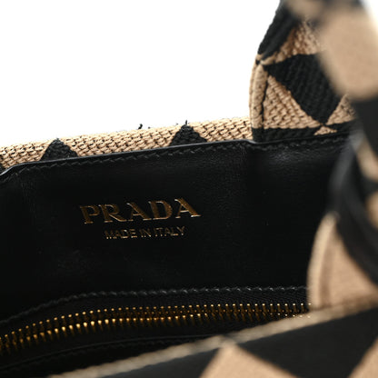 Jacquard Saffiano Triangolo Symbole Embroidered Small Tote  Black Corda