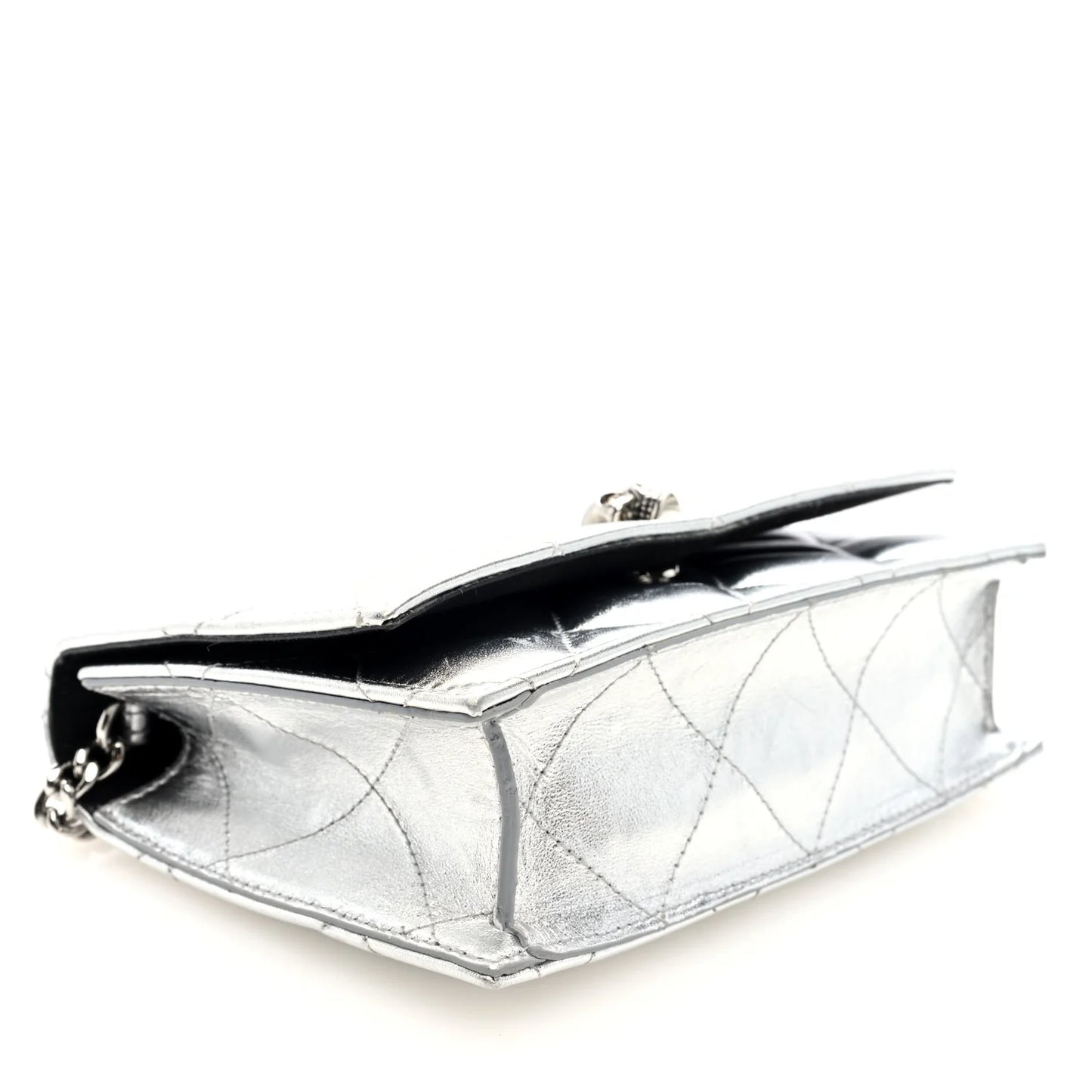 Alexander McQueen Metallic Calfskin Quilted Graffiti Skull Small Chain Crossbody Bag Silver