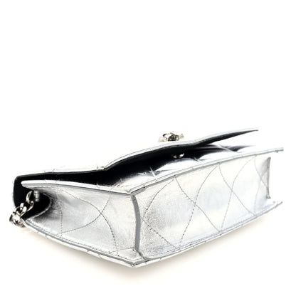 Alexander McQueen Metallic Calfskin Quilted Graffiti Skull Small Chain Crossbody Bag Silver