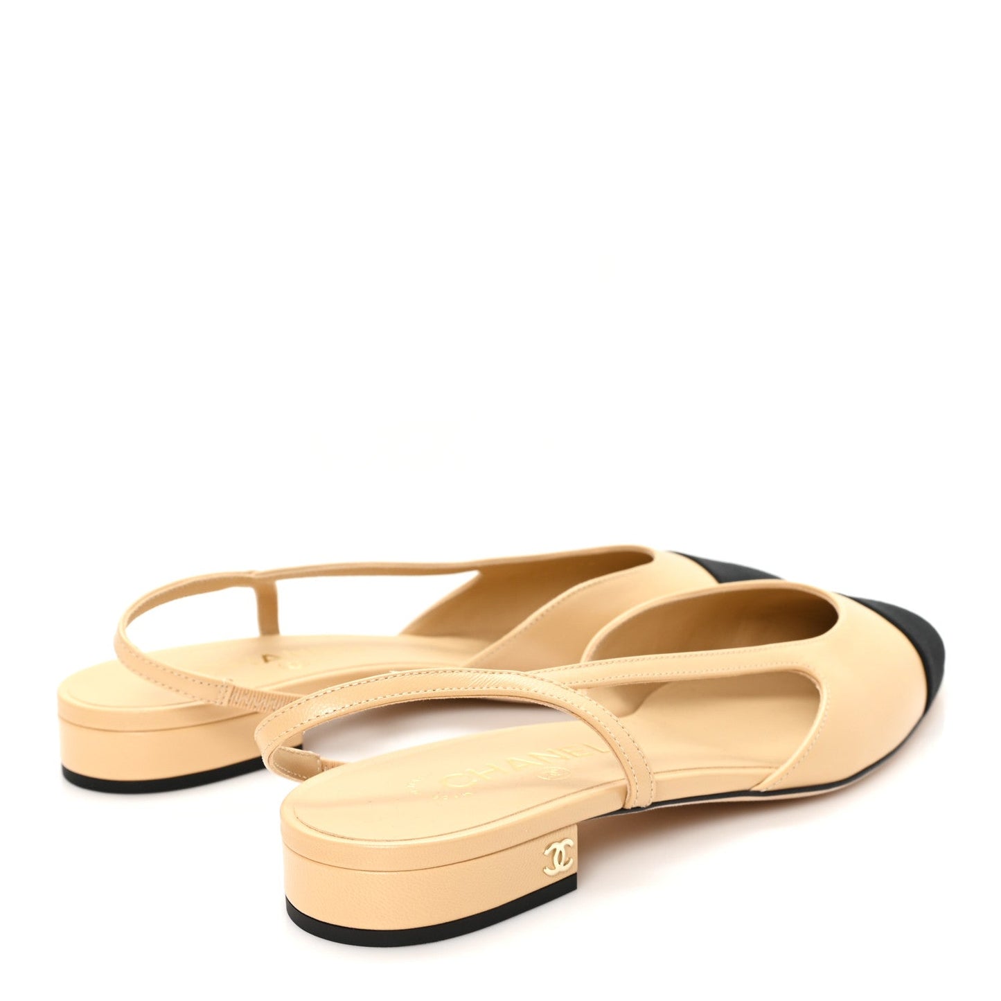 Lambskin Grosgrain Cap Toe CC Slingback Sandals 40 Beige Black
