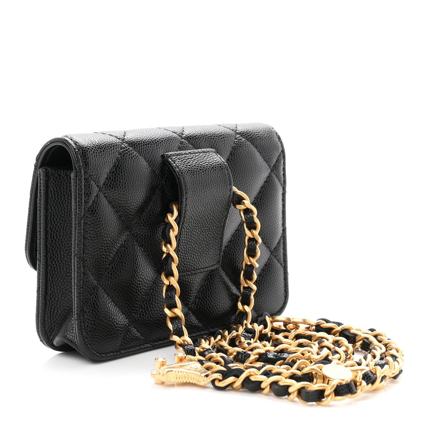 Caviar Quilted Belt Bag With Charms On Chain Black