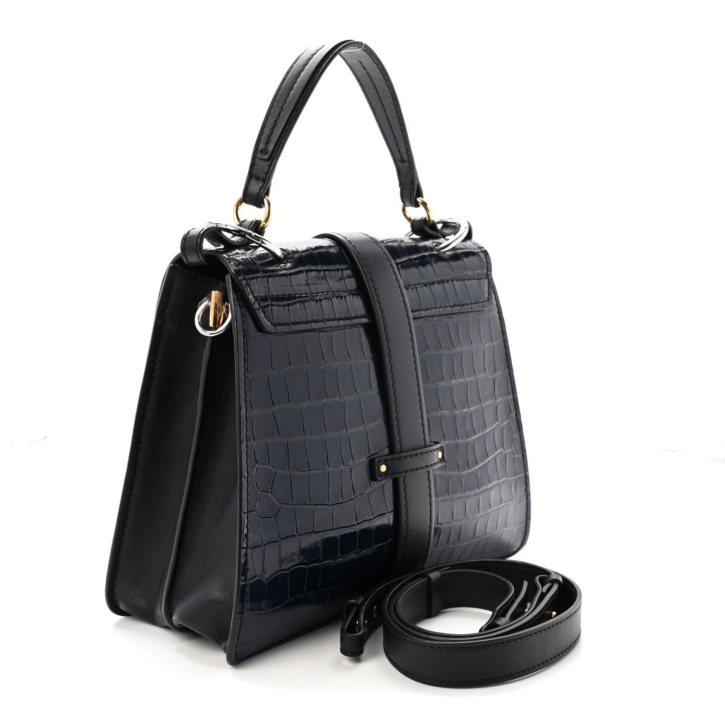 Calfskin Crocodile Embossed Medium Aby Day Shoulder Bag Full Blue