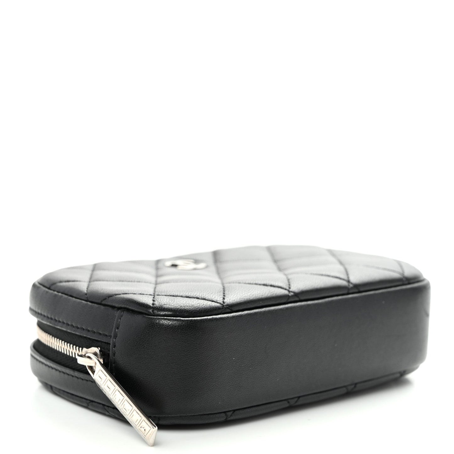 Lambskin Quilted Small Curvy Pouch Cosmetic Case Black
