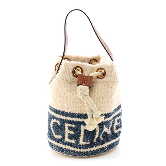 Plein Soleil Textile Calfskin Teen Drawstring Bag Cream Blue