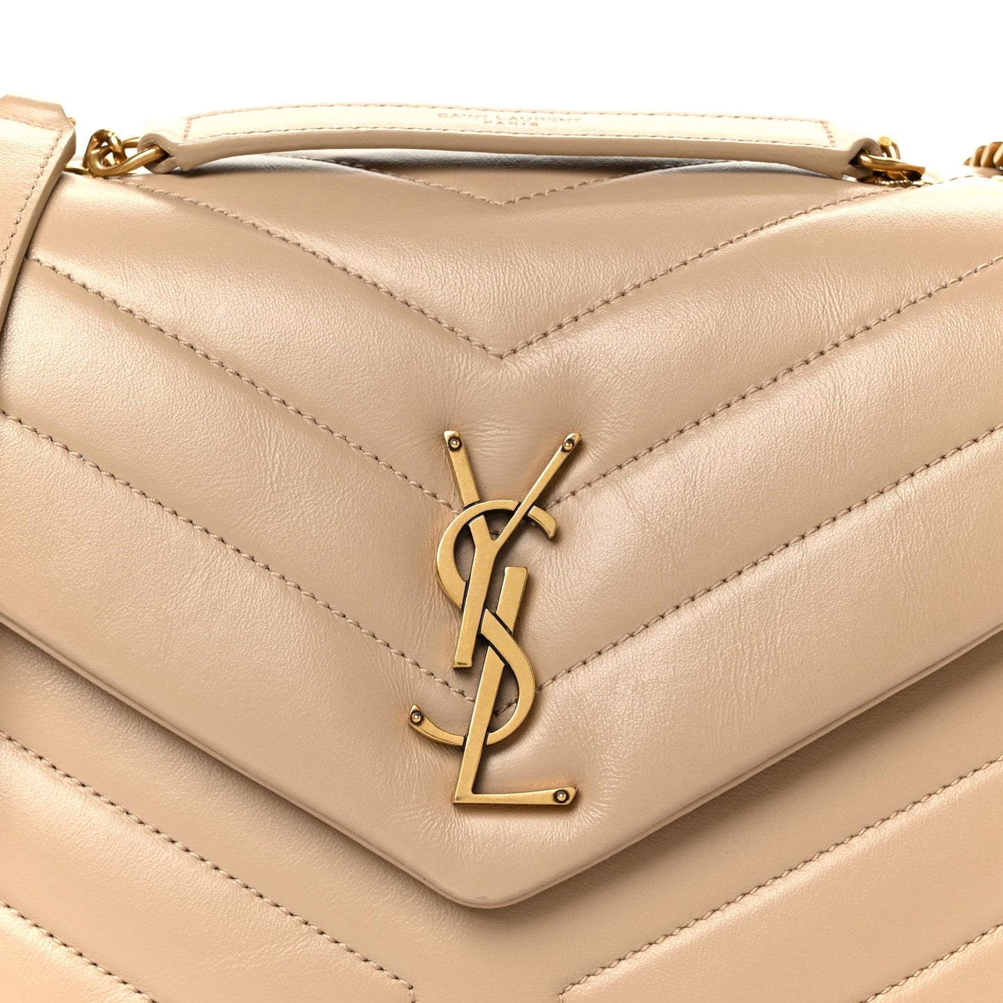 Calfskin Y Quilted Monogram Small Loulou Chain Satchel Dark Beige