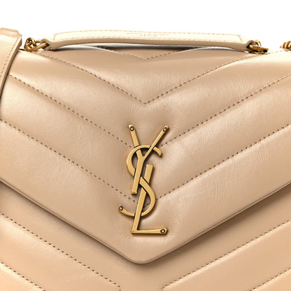 Calfskin Y Quilted Monogram Small Loulou Chain Satchel Dark Beige