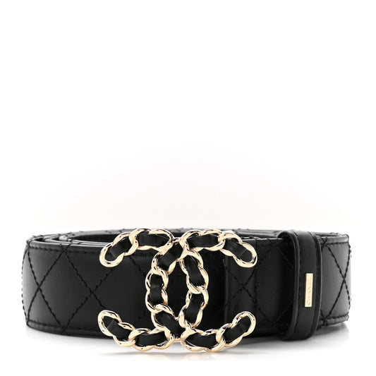 Lambskin Quilted CC Chain Belt 85 34 Black
