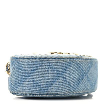 Denim Printed Chain Clutch Dark Blue
