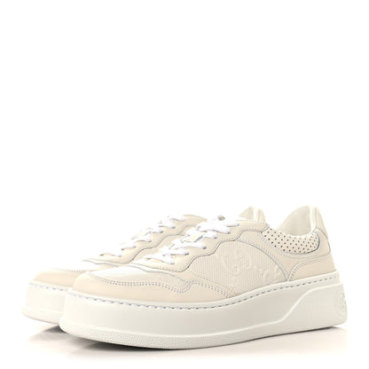Calfskin GG Tennis Embossed Perforated Womens Platform 55mm Sneakers 39 Great White