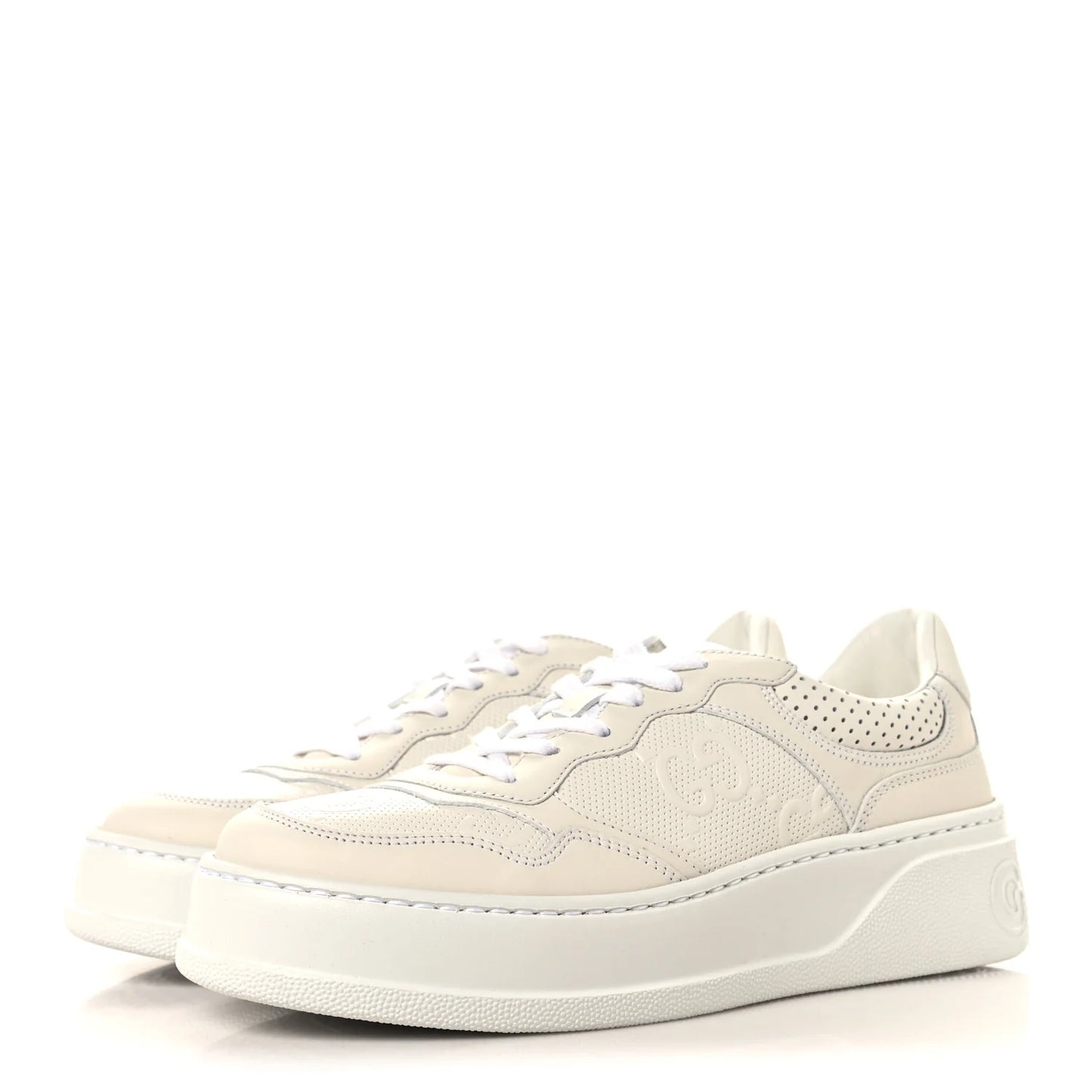 Gucci Calfskin GG Tennis Embossed Perforated Womens Platform 55mm Sneakers 39 Great White