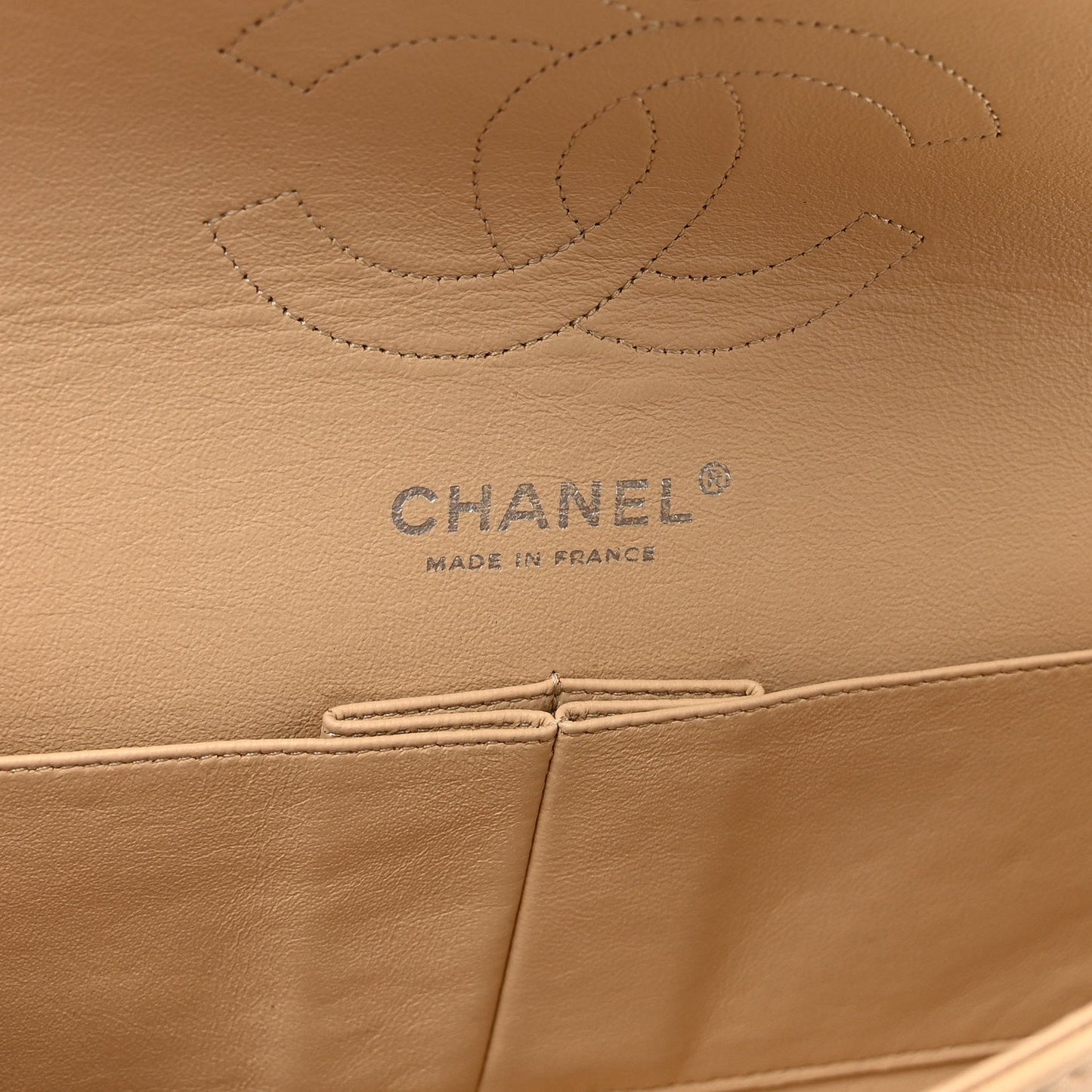 Lambskin Quilted Medium Double Flap Beige