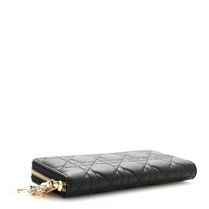 Lambskin Cannage Lady Dior Zip Wallet Black