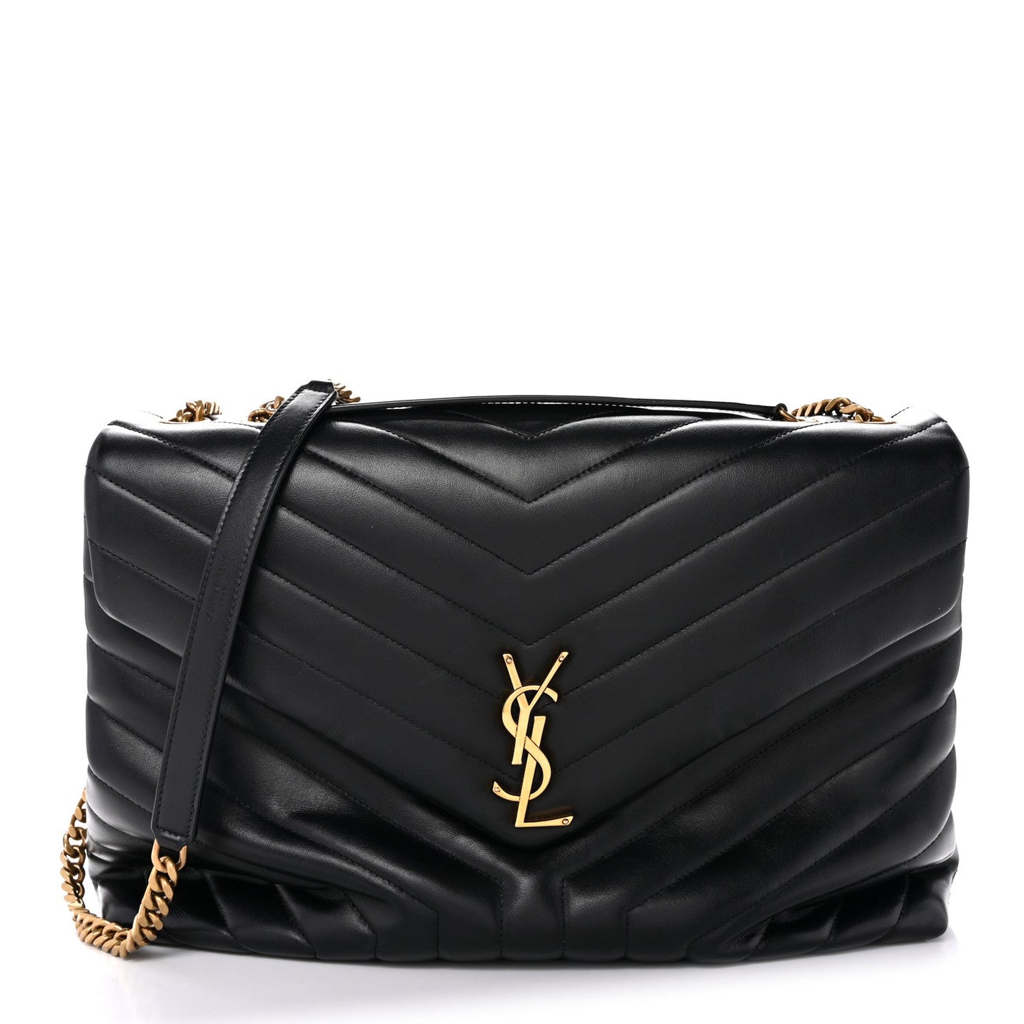 Calfskin Y Quilted Monogram Large Loulou Chain Satchel Black