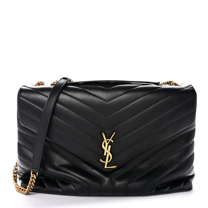 Calfskin Y Quilted Monogram Large Loulou Chain Satchel Black