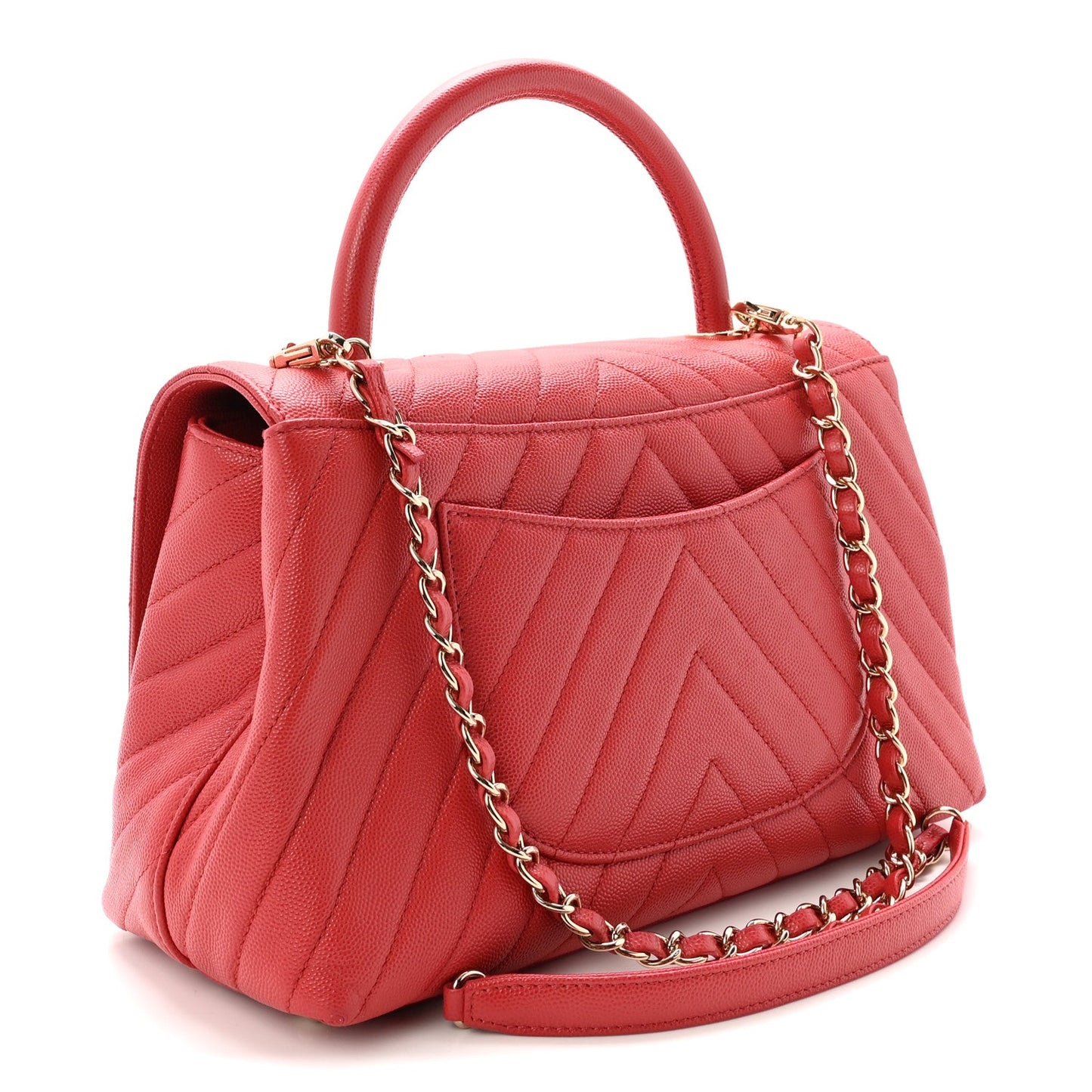 Caviar Chevron Quilted Small Coco Handle Flap Red