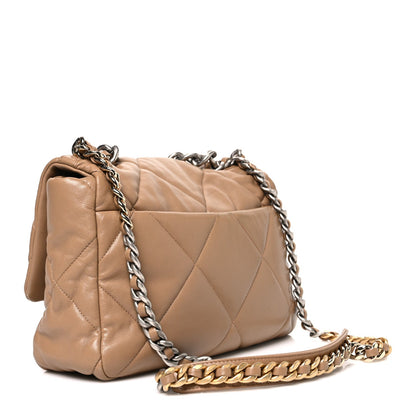Lambskin Quilted Large Chanel 19 Flap Beige