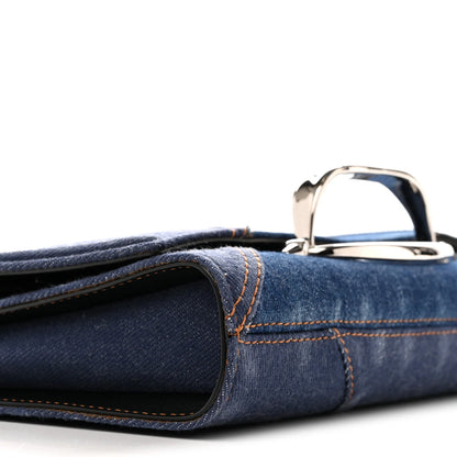 Alexander McQueen Denim Calfskin The Story Shoulder Bag Blue
