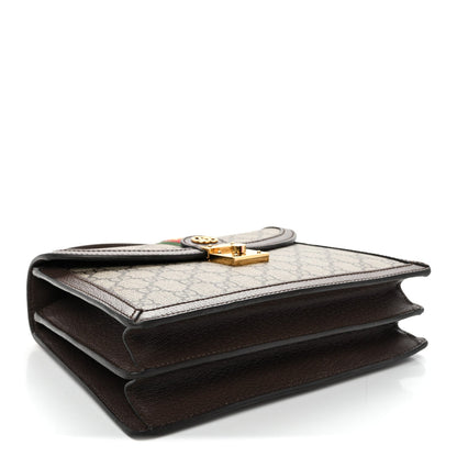 GG Supreme Monogram Textured Dollar Calfskin Web Small Ophidia Padlock Top Handle Bag Beige Ebony New Acero