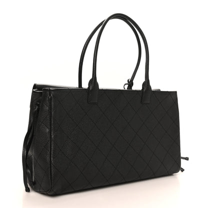 Grained Calfskin Stitched Urban Essentials Medium Shopping Bag Black