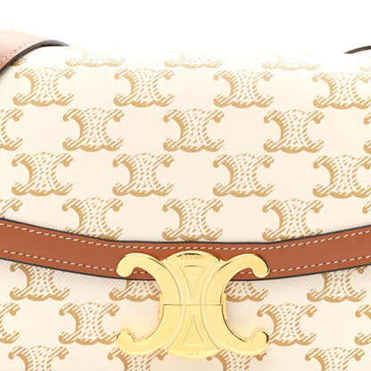 Calfskin Triomphe Canvas Teen Triomphe Bag White