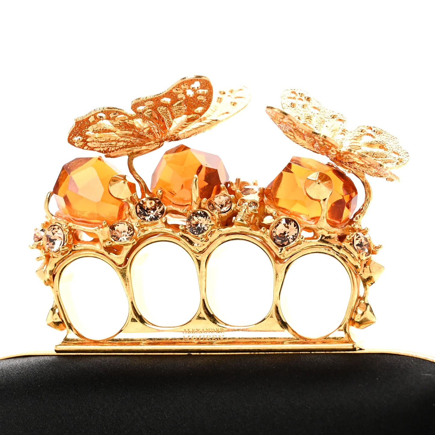 Alexander McQueen Satin Butterfly Knuckle Duster Box Clutch Black