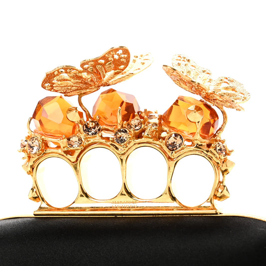 Alexander McQueen Satin Butterfly Knuckle Duster Box Clutch Black
