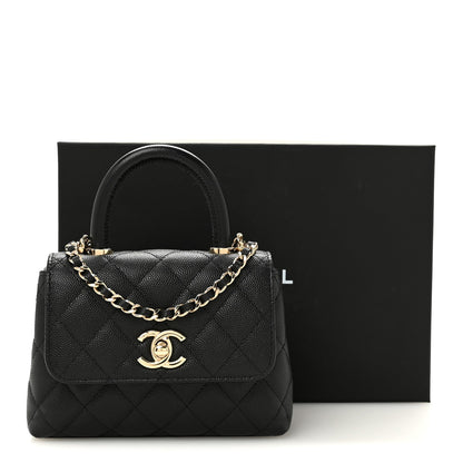 Caviar Quilted Coco Handle Clutch With Chain Black