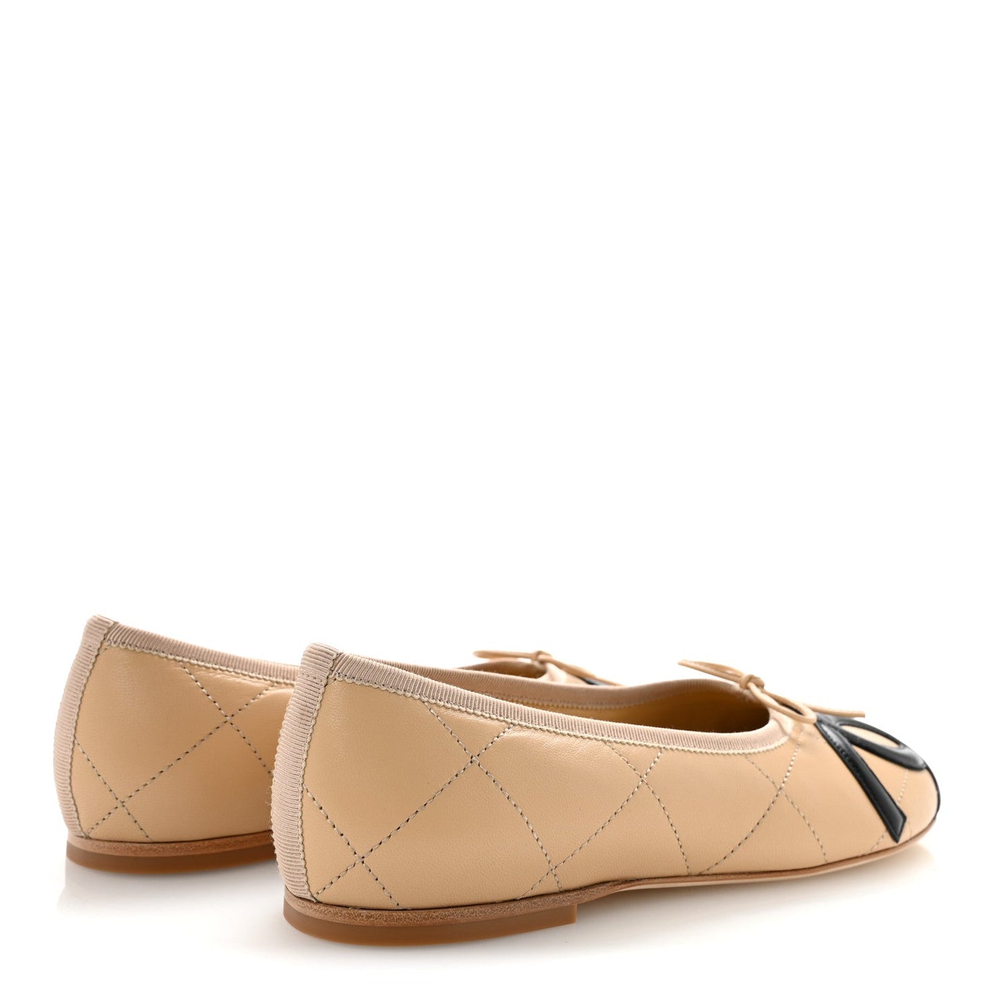 Lambskin Quilted CC Cambon Ballet Flats 38 Beige Black