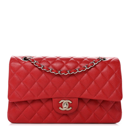 Caviar Quilted Medium Double Flap Red