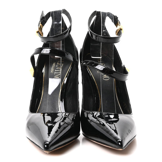 Patent Tiptoe Ankle Strap 100mm Pumps 41 Black