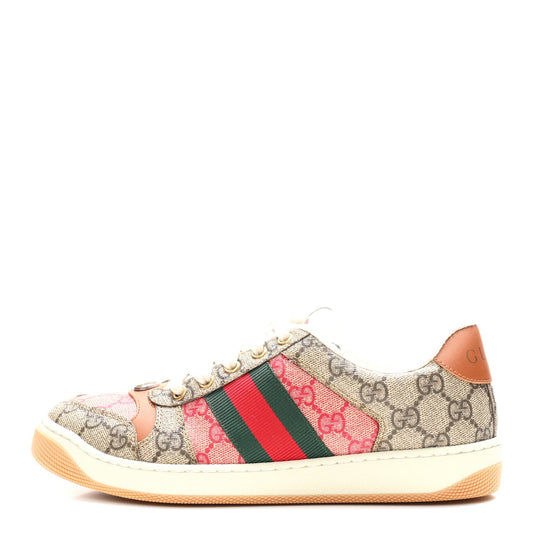 GG Supreme Monogram Harness Calfskin Web Womens Screener Sneakers 37 Beige Ebony Rosso Harness Brown