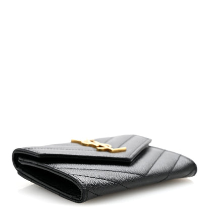 Grain De Poudre Matelasse Chevron Small Monogram Envelope Wallet Black