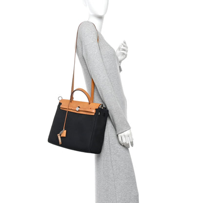 Toile Vache Calfskin Herbag 30 PM Black Natural